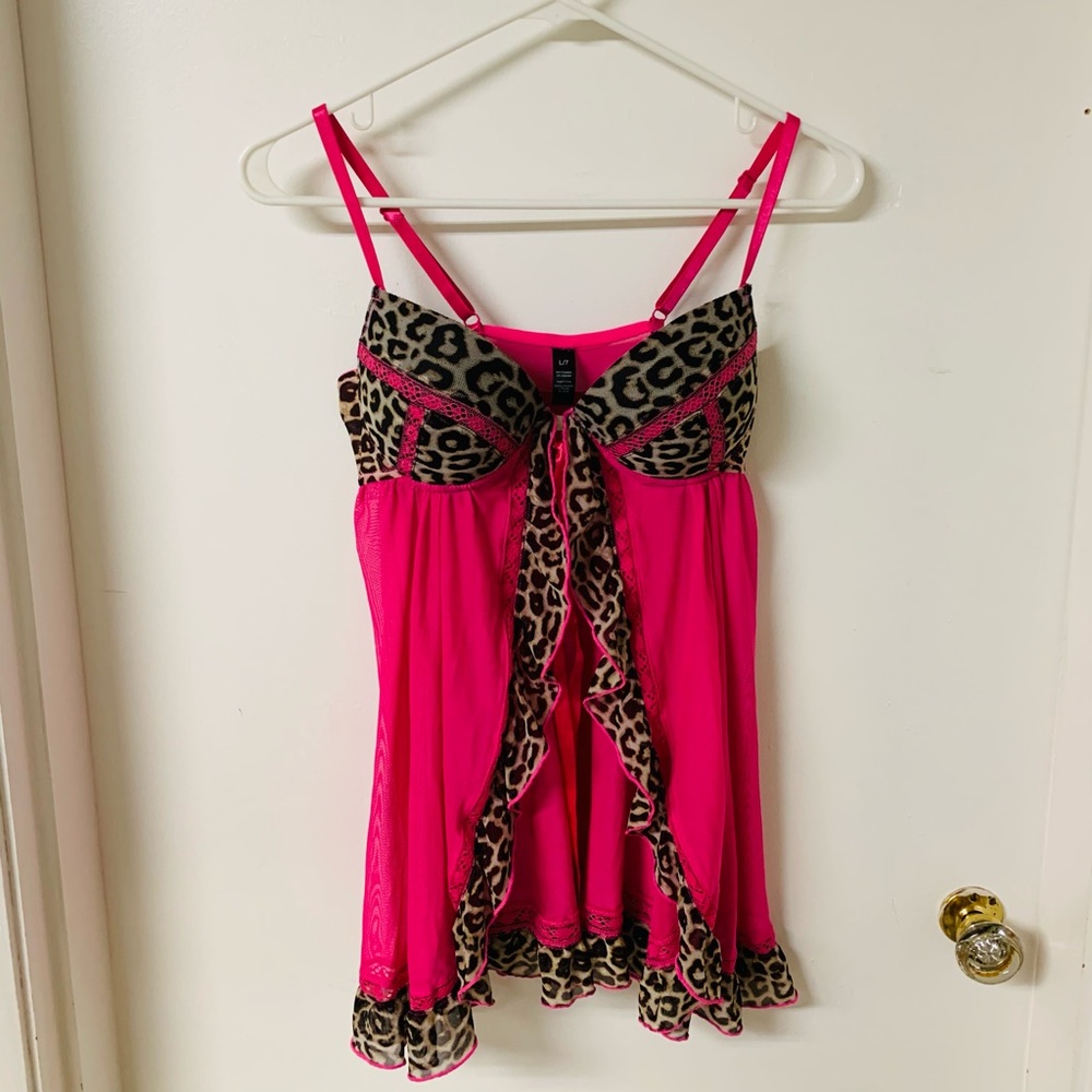 New 💫 Leopard & Hot Pink Babydoll Lingerie